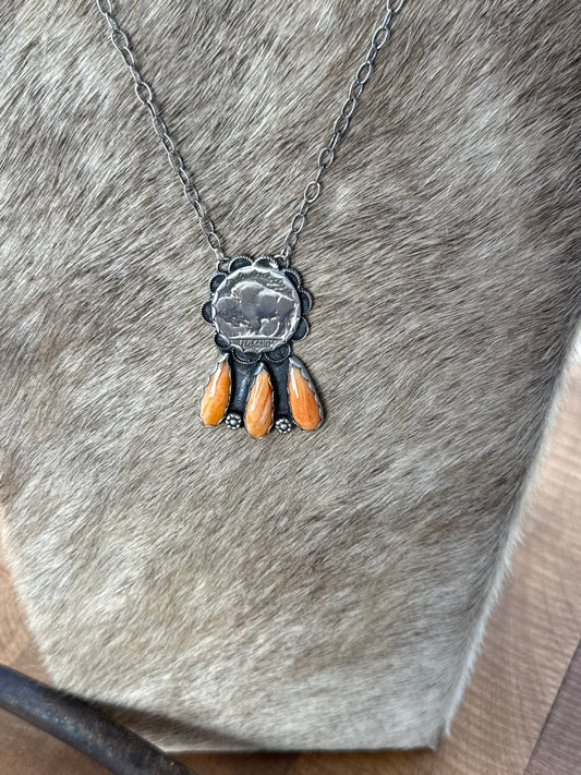 Orange spiny buffalo nickel necklace