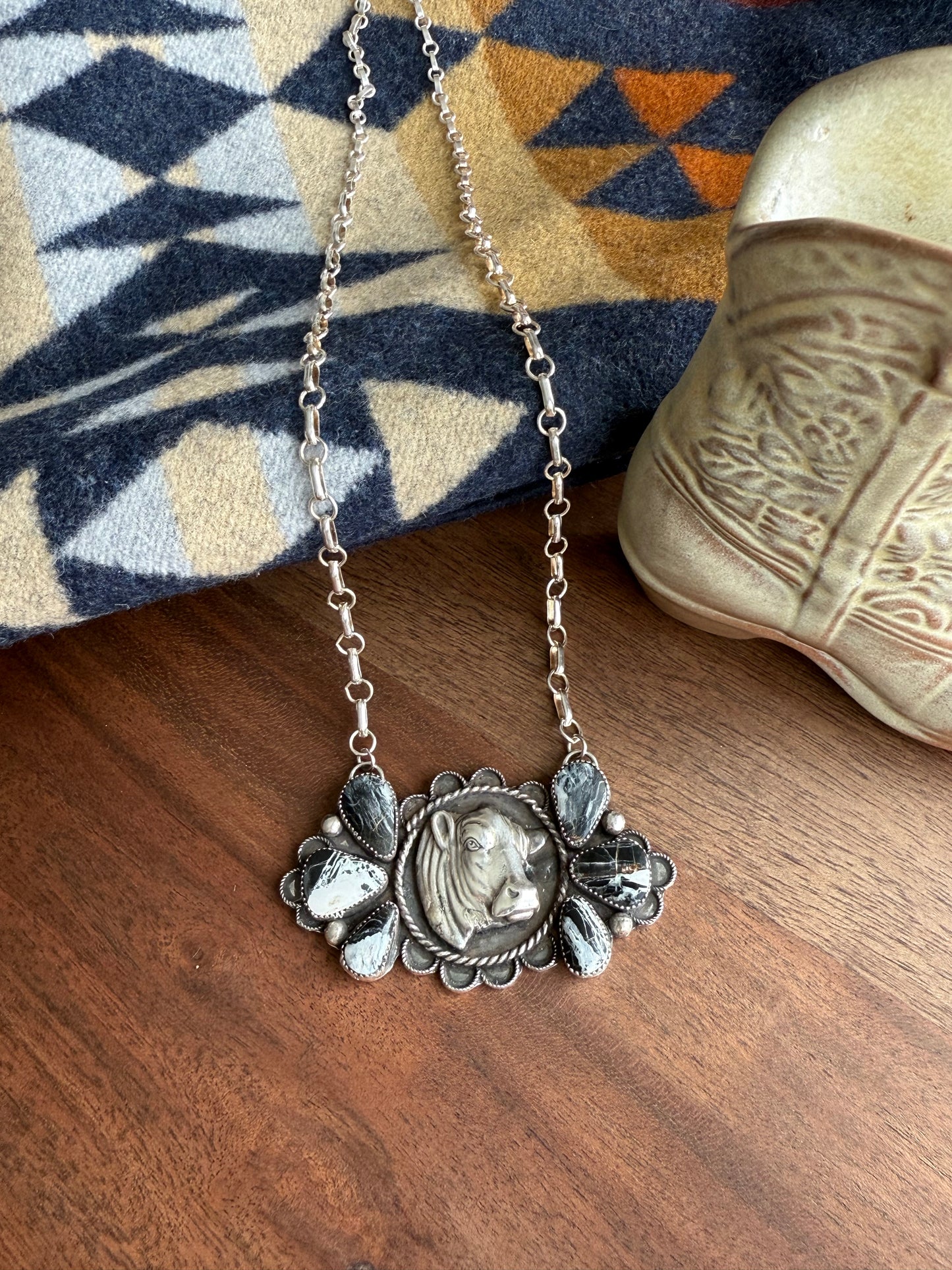 Bull head pendant - White Buffalo